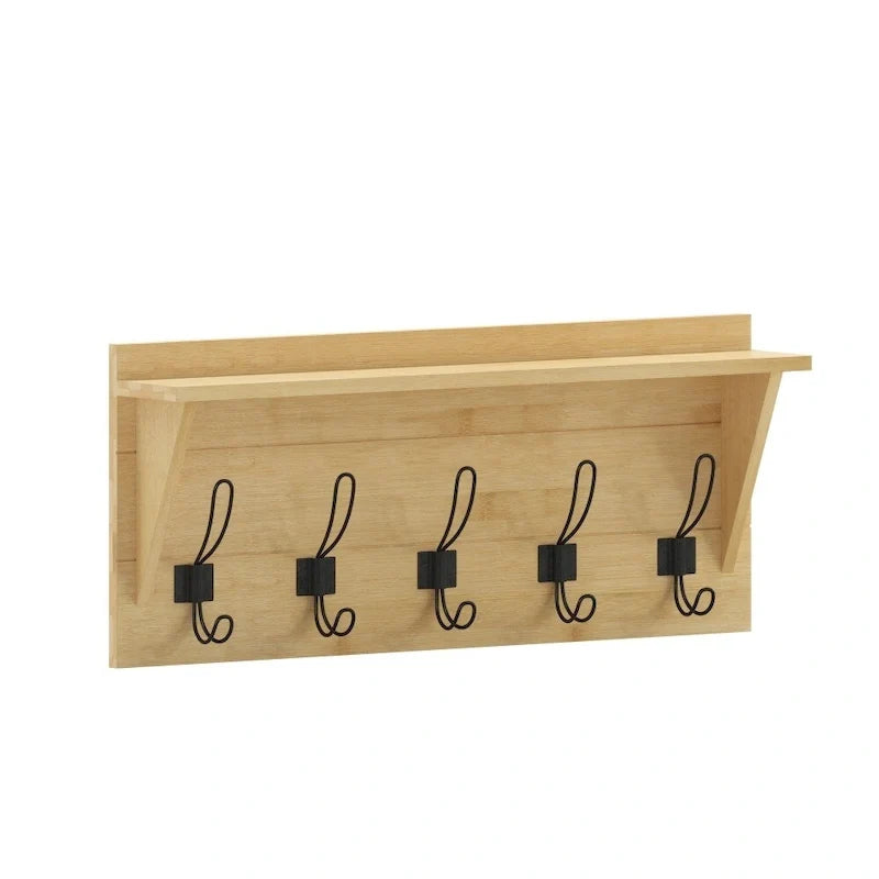 Wall Mounted Storage Rack with Upper Shelf and Storage Hooks