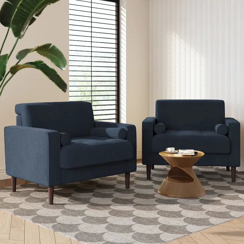 2 Pack Modern Corduroy Wide Armchair with Bolster Pillows