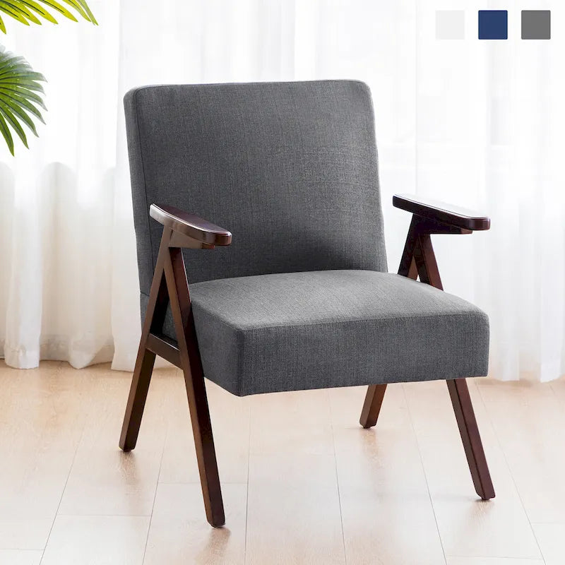 HUIMO Mid Century Modern Armchair Grey /Blue/ White Upholstered Accent Chair for Living Room, Bedroom