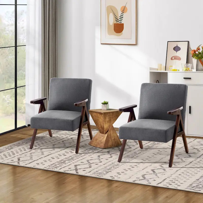 HUIMO Mid Century Modern Armchair Grey /Blue/ White Upholstered Accent Chair for Living Room, Bedroom