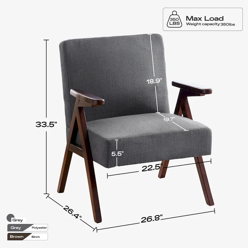HUIMO Mid Century Modern Armchair Grey /Blue/ White Upholstered Accent Chair for Living Room, Bedroom