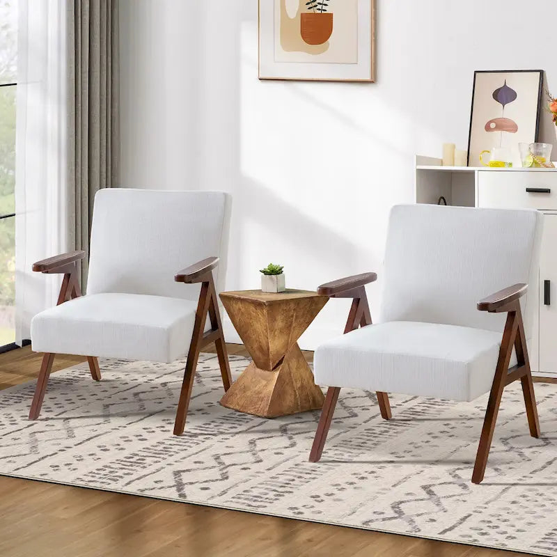 HUIMO Mid Century Modern Armchair Grey /Blue/ White Upholstered Accent Chair for Living Room, Bedroom