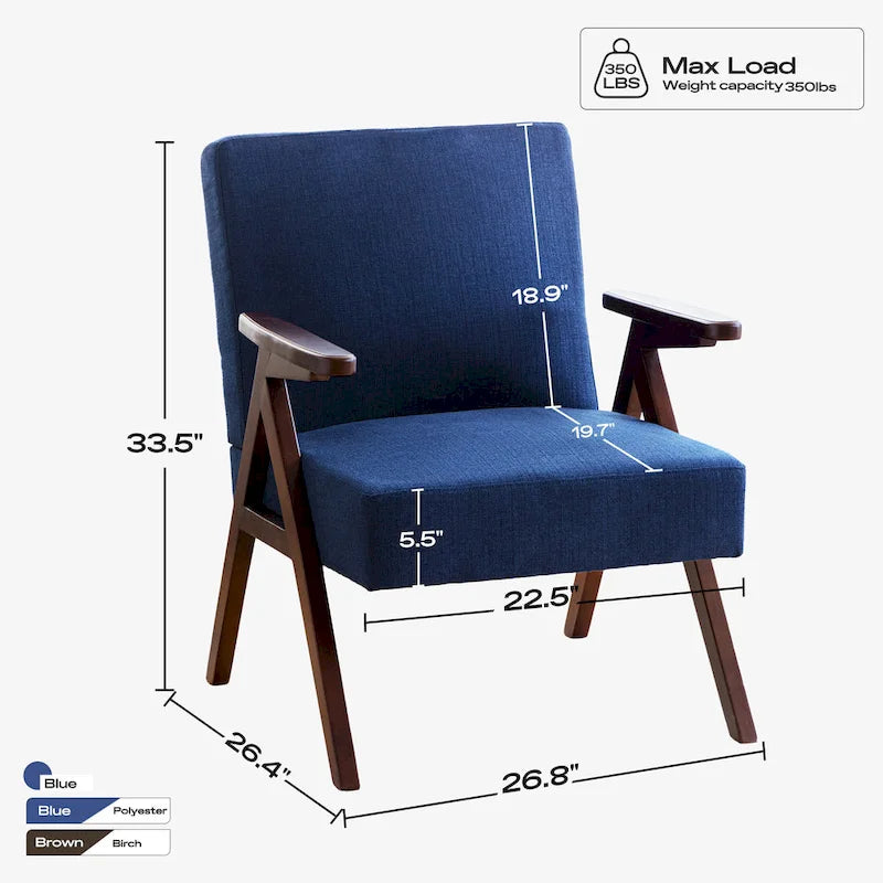 HUIMO Mid Century Modern Armchair Grey /Blue/ White Upholstered Accent Chair for Living Room, Bedroom