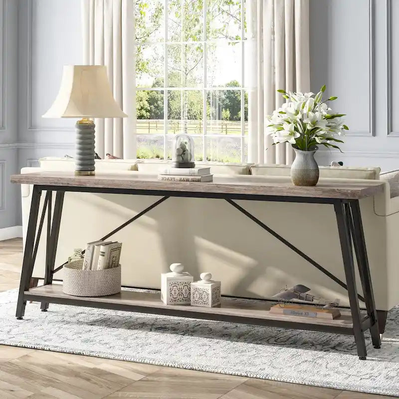 Industrial Wood Console Sofa Table for Entryway Hallway