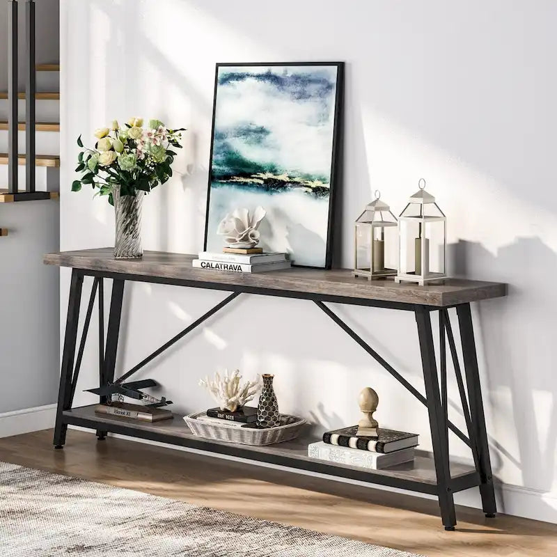 Industrial Wood Console Sofa Table for Entryway Hallway