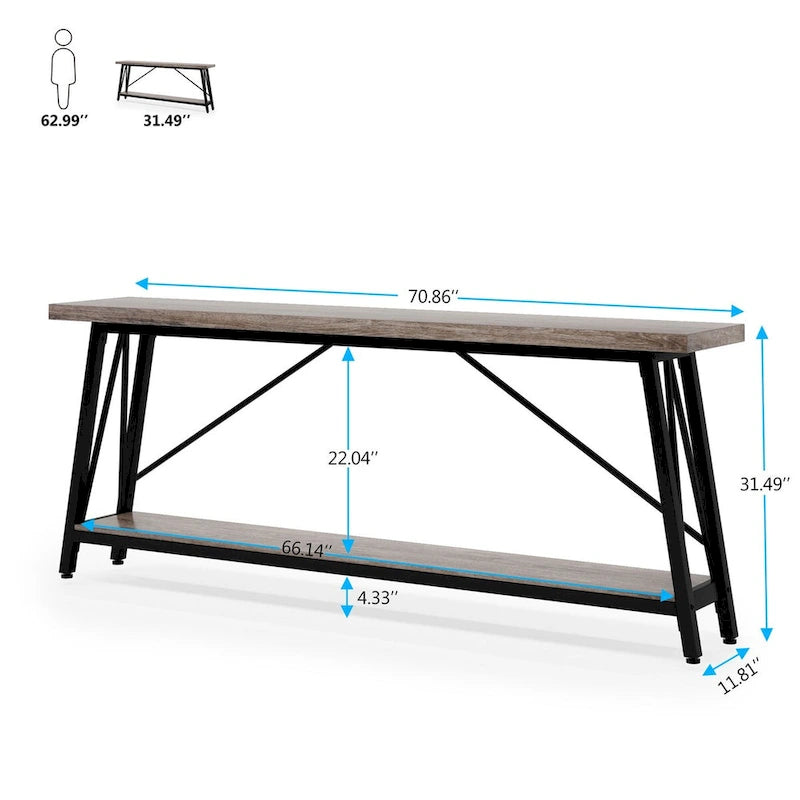 Industrial Wood Console Sofa Table for Entryway Hallway