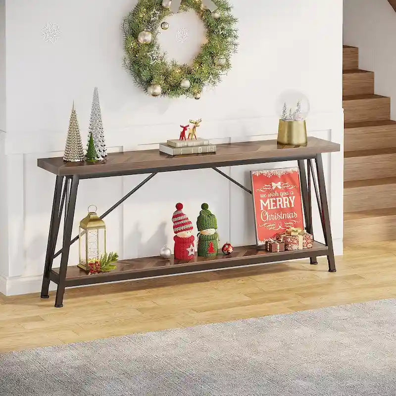 Industrial Wood Console Sofa Table for Entryway Hallway