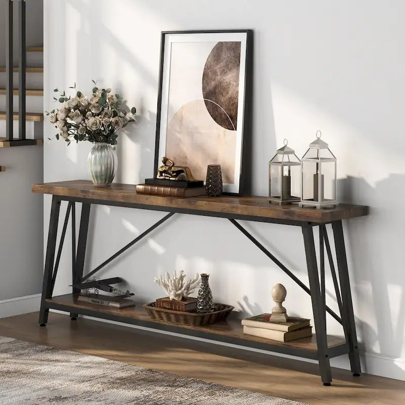 Industrial Wood Console Sofa Table for Entryway Hallway