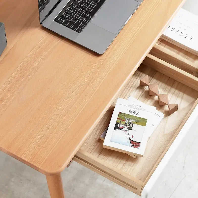 47 Solid Wood Computer Desk with 2 Drawers for Home Office