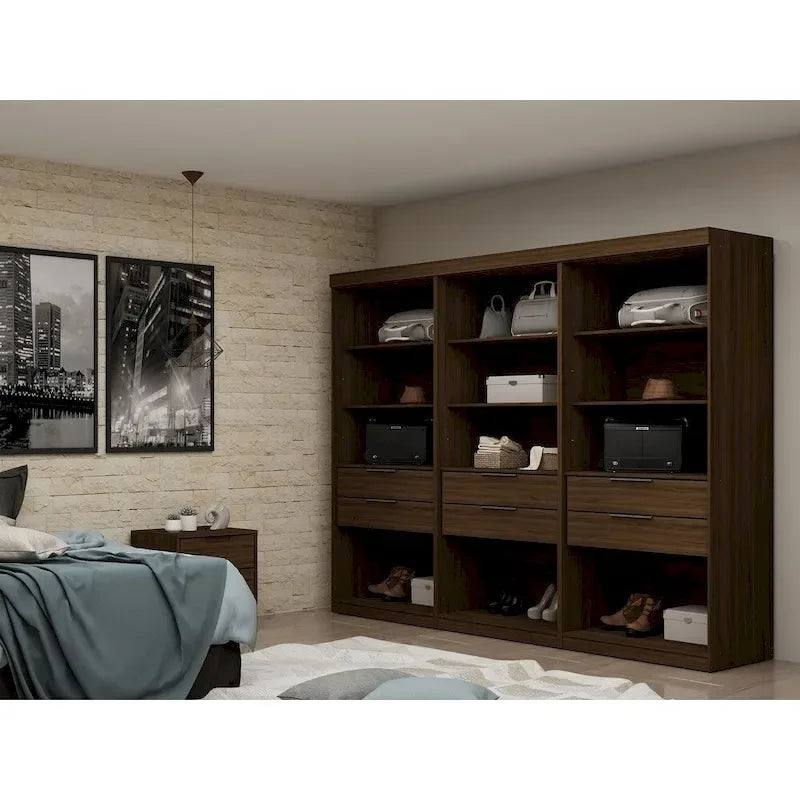 Mulberry Open 3-Section Modern Wardrobe Closet with 6 Drawers