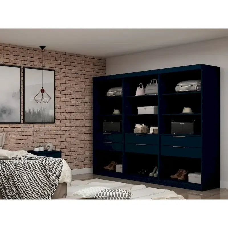 Mulberry Open 3-Section Modern Wardrobe Closet with 6 Drawers