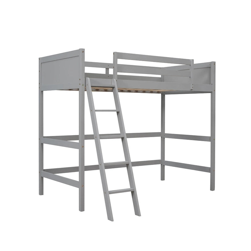 Solid Wood Twin Size Loft Bed with Ladder