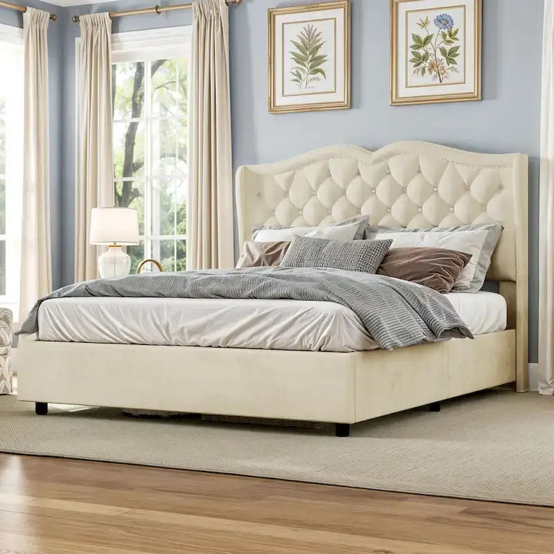 Moasis Queen Lift Up Storage Bed with Headboard 51.6Tall