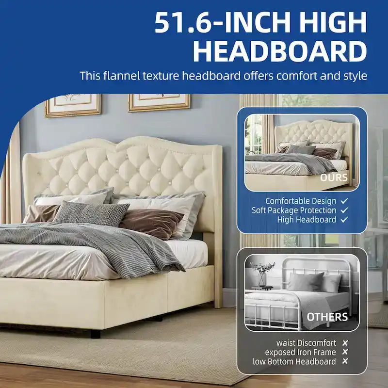 Moasis Queen Lift Up Storage Bed with Headboard 51.6Tall
