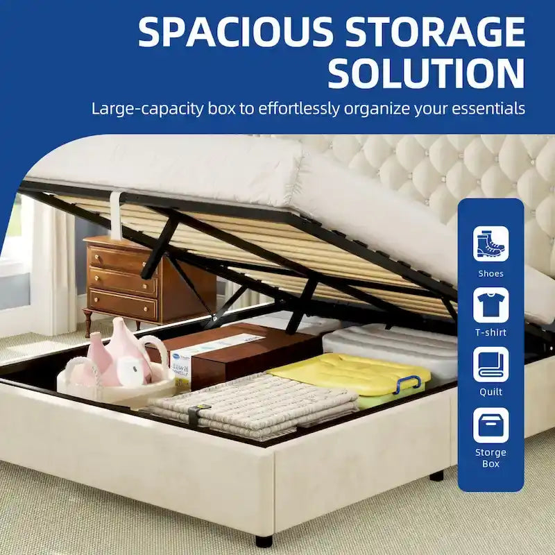 Moasis Queen Lift Up Storage Bed with Headboard 51.6Tall