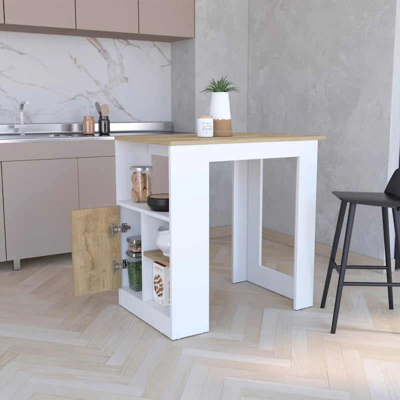 Kitchen Island with 1-Door Cabinet Push to open System and Side Shelves
