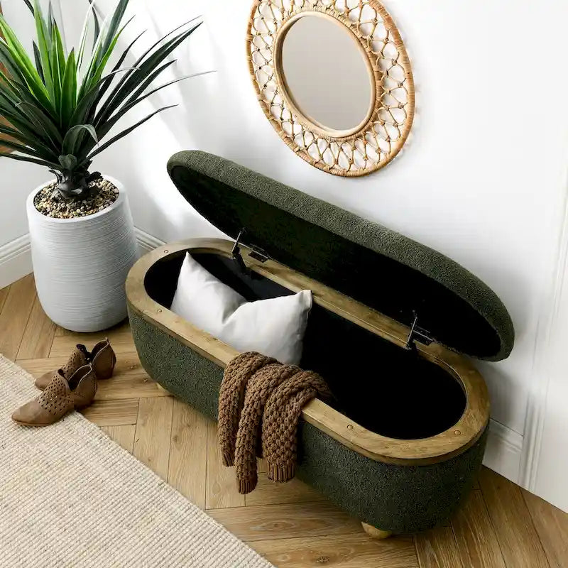 Storage Ottoman Bench, Upholstered End of Bed Ottoman Bench with Storage and Seating, Large Blanket Storage Bench