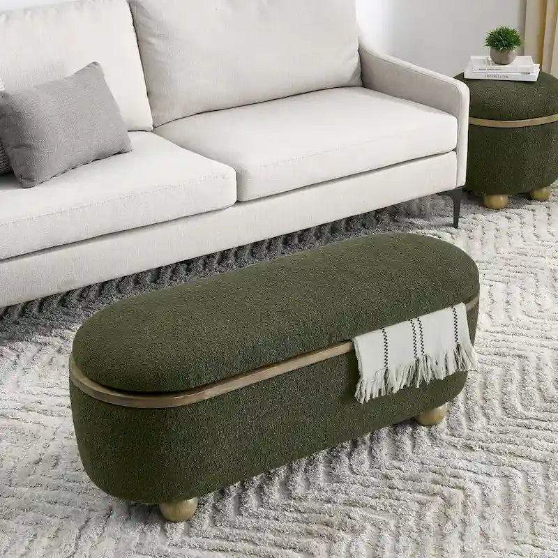 Storage Ottoman Bench, Upholstered End of Bed Ottoman Bench with Storage and Seating, Large Blanket Storage Bench