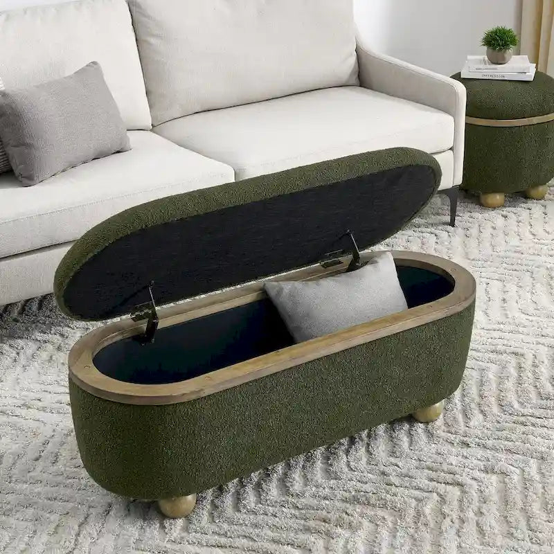 Storage Ottoman Bench, Upholstered End of Bed Ottoman Bench with Storage and Seating, Large Blanket Storage Bench