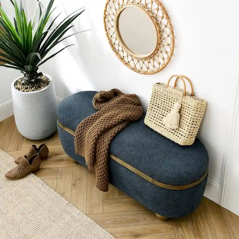 Storage Ottoman Bench, Upholstered End of Bed Ottoman Bench with Storage and Seating, Large Blanket Storage Bench