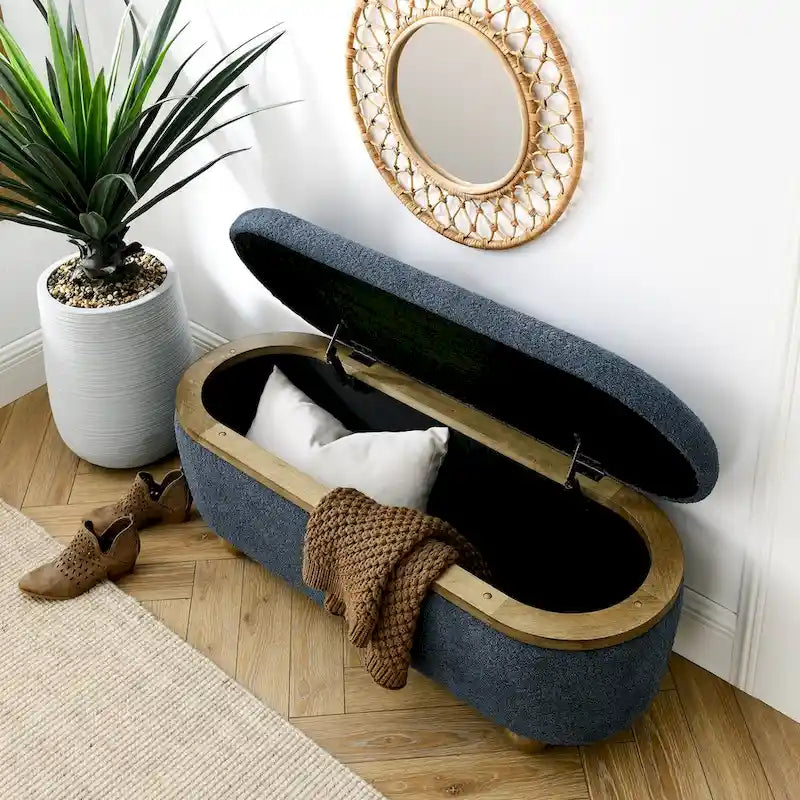 Storage Ottoman Bench, Upholstered End of Bed Ottoman Bench with Storage and Seating, Large Blanket Storage Bench