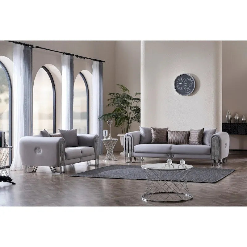 Kamelya 2-Piece Living Room Set: One Sofa and One Loveseat, Metal Legs, Pillow Back