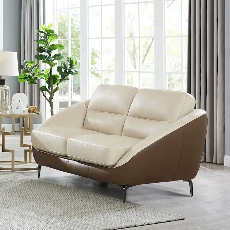Top Grain Leather Loveseat with Feather Memory Foam and Springs