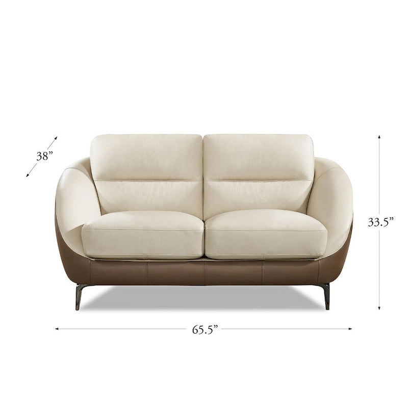 Top Grain Leather Loveseat with Feather Memory Foam and Springs