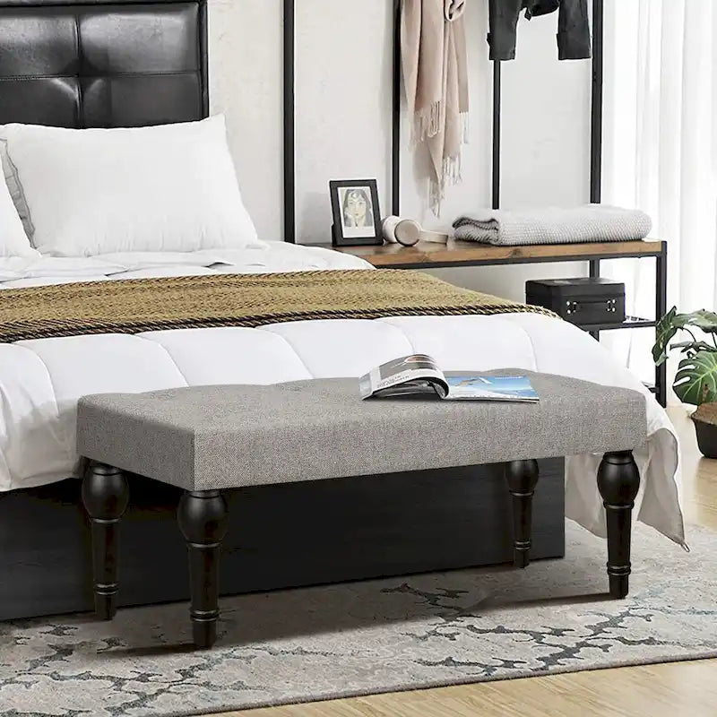 Bench 4-thickened Roman Column Feet French Upholstered Bedside Bench For Bedroom Living Room Entryway