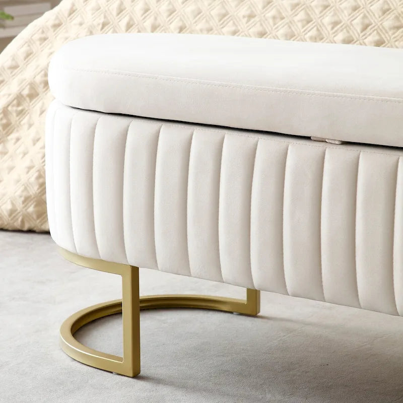 Storage Bench Bedroom Bench, Velvet Oval Upholstered End of Bed Bench with Golden Metal Legs,50 Storage Ottoman Bench