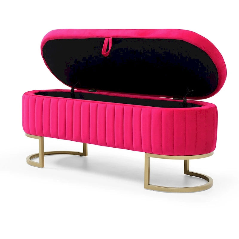 Storage Bench Bedroom Bench, Velvet Oval Upholstered End of Bed Bench with Golden Metal Legs,50 Storage Ottoman Bench