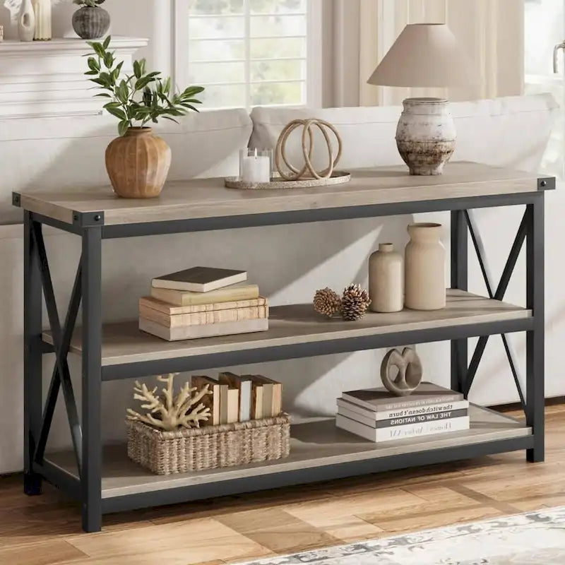 47.2 3 Tier Narrow Entryway Table, Console Table with Metal Frame