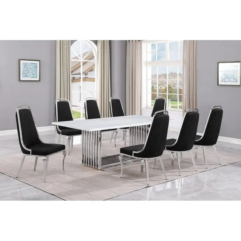 Best Quality Furniture D312/3-SC310-7 Dining Set with 79 White Marble Top