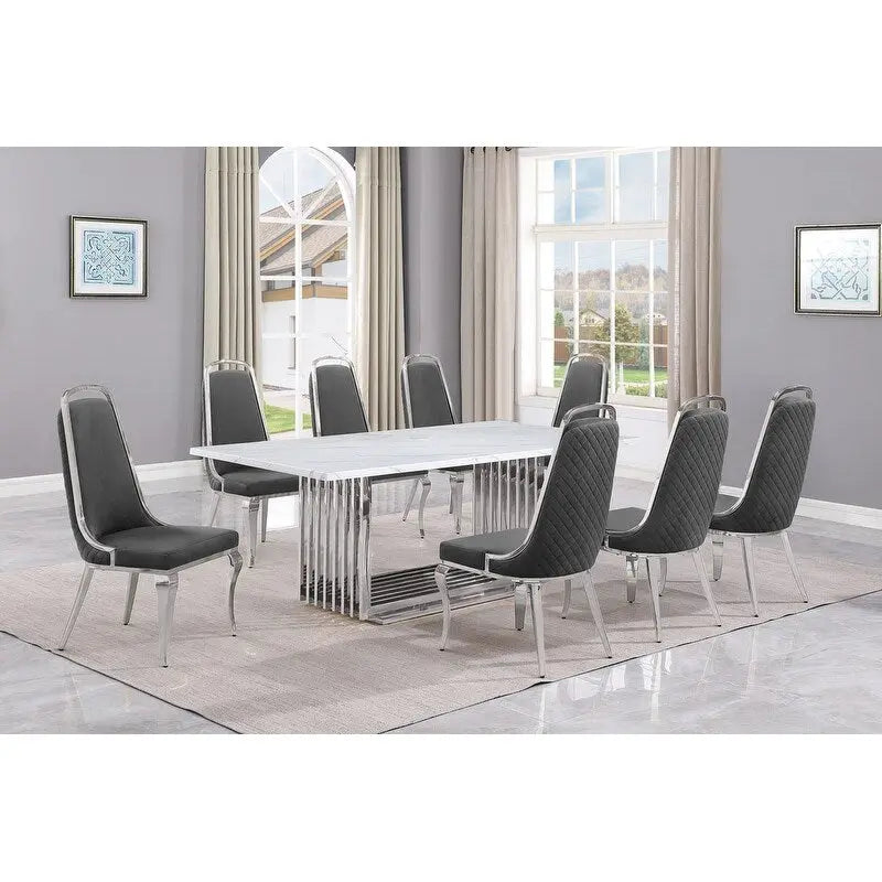 Best Quality Furniture D312/3-SC310-7 Dining Set with 79" White Marble Top