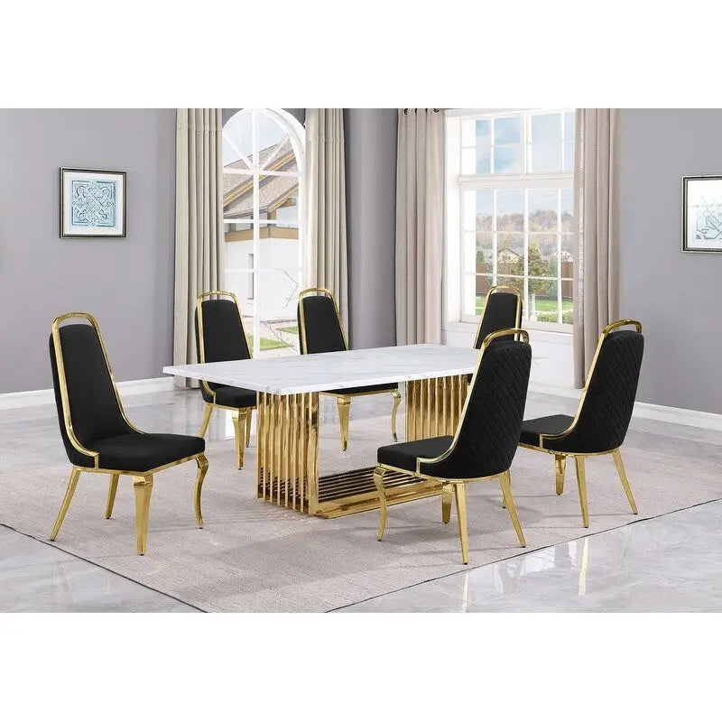 Best Quality Furniture D312/3-SC310-7 Dining Set with 79" White Marble Top