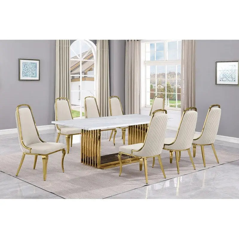 Best Quality Furniture D312/3-SC310-7 Dining Set with 79" White Marble Top