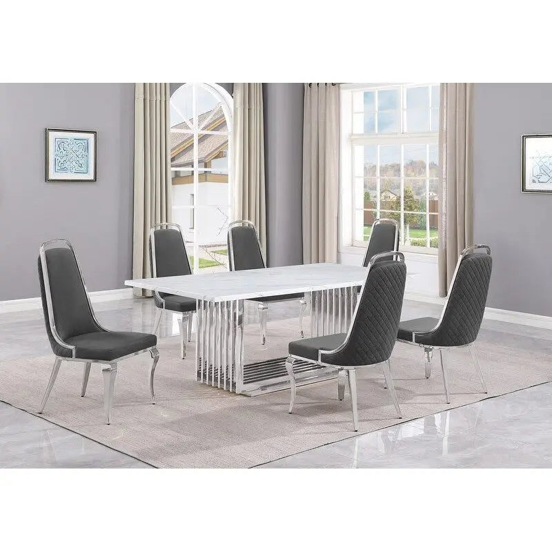 Best Quality Furniture D312/3-SC310-7 Dining Set with 79 White Marble Top