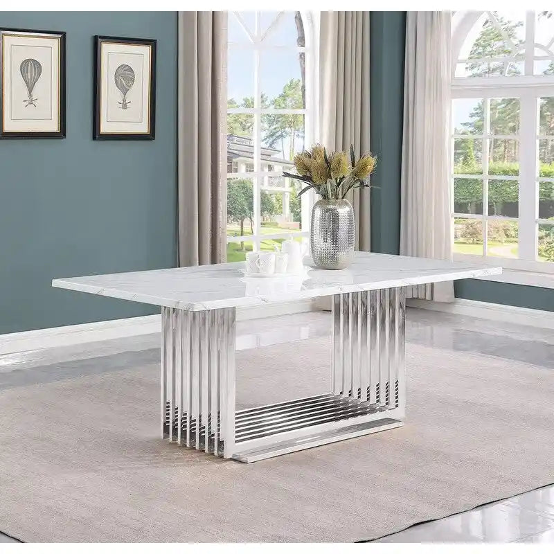 Best Quality Furniture D312/3-SC310-7 Dining Set with 79 White Marble Top