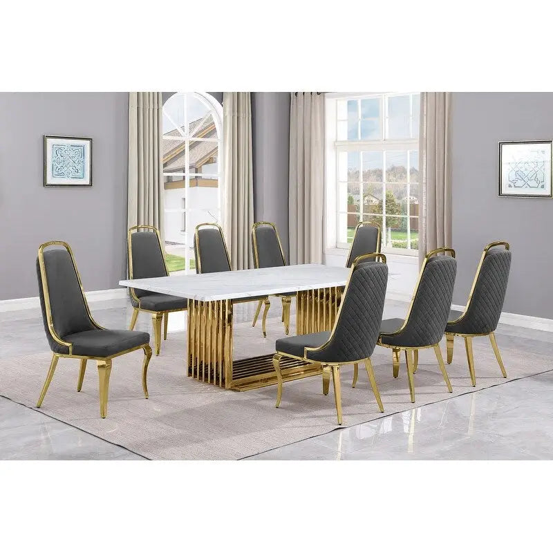 Best Quality Furniture D312/3-SC310-7 Dining Set with 79 White Marble Top
