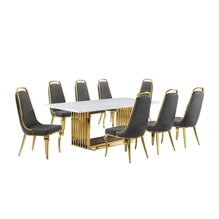 Best Quality Furniture D312/3-SC310-7 Dining Set with 79 White Marble Top