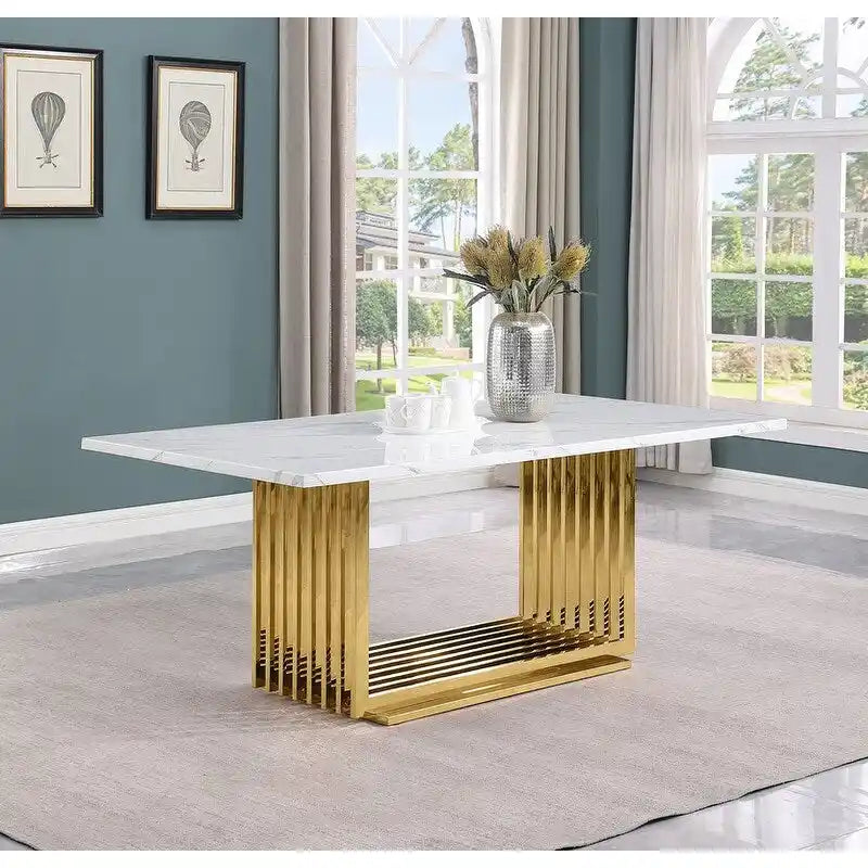 Best Quality Furniture D312/3-SC310-7 Dining Set with 79 White Marble Top