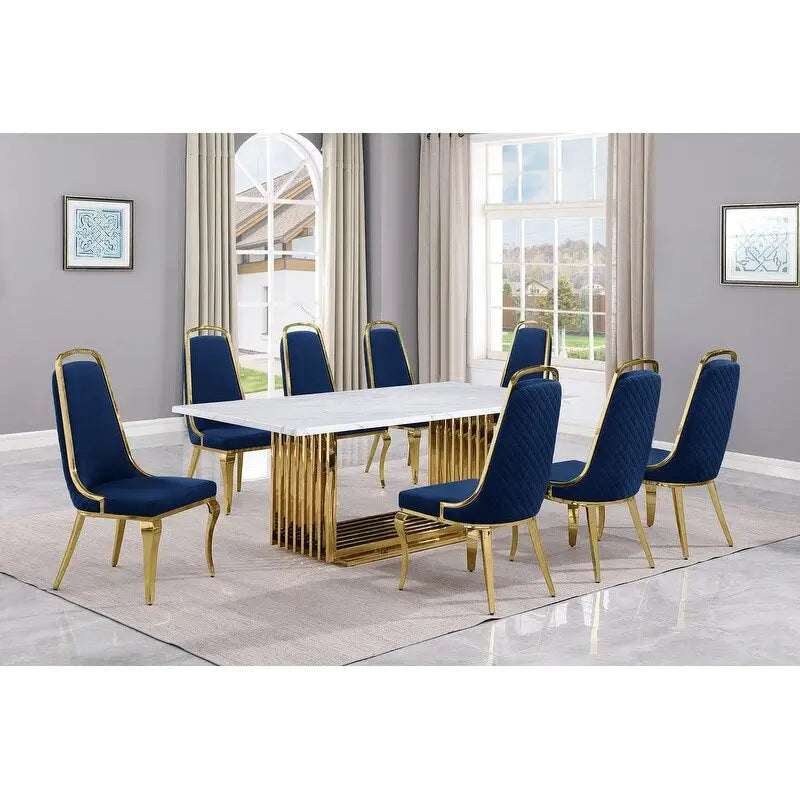 Best Quality Furniture D312/3-SC310-7 Dining Set with 79 White Marble Top