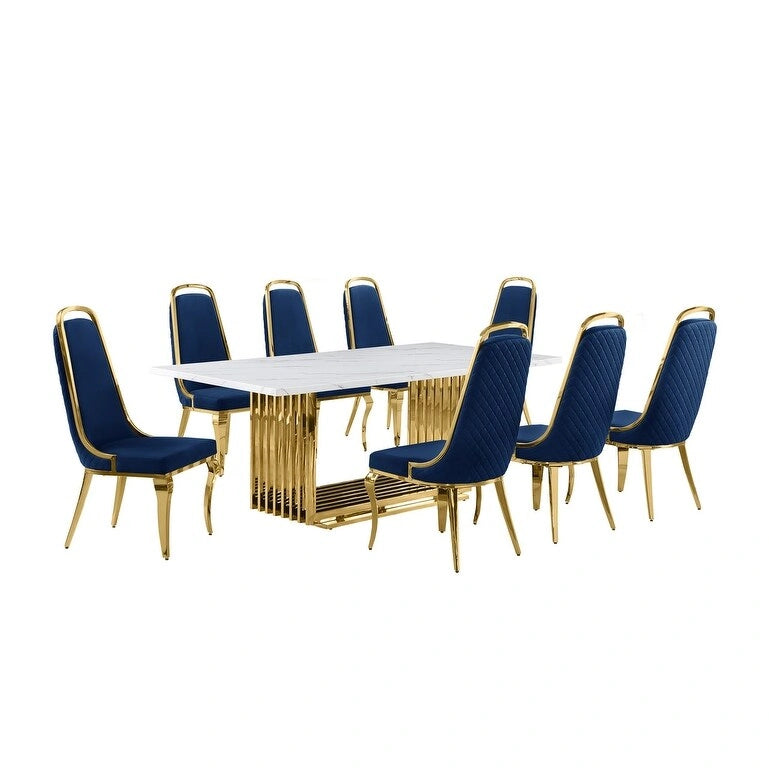 Best Quality Furniture D312/3-SC310-7 Dining Set with 79 White Marble Top