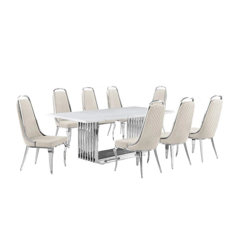 Best Quality Furniture D312/3-SC310-7 Dining Set with 79 White Marble Top