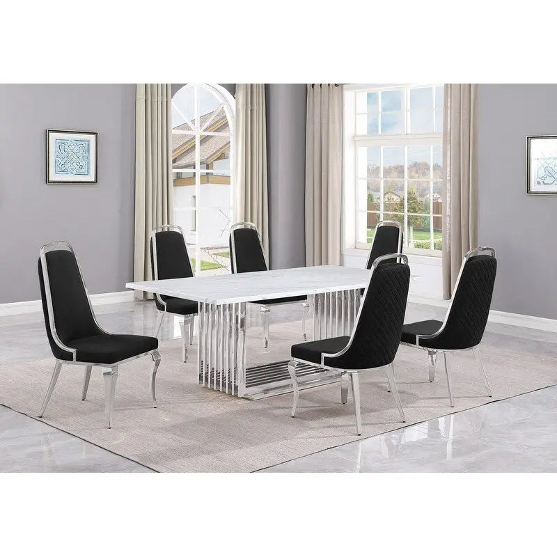 Best Quality Furniture D312/3-SC310-7 Dining Set with 79 White Marble Top