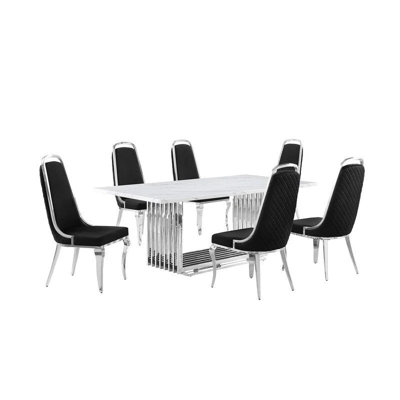 Best Quality Furniture D312/3-SC310-7 Dining Set with 79 White Marble Top