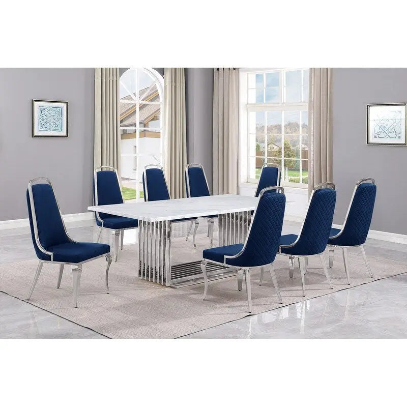Best Quality Furniture D312/3-SC310-7 Dining Set with 79 White Marble Top