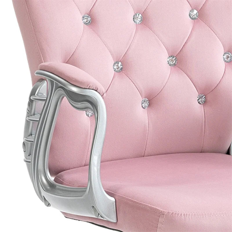 Velvet Adjustable Height Home Office Chair w/ Padded Armrests & Wheel - N/A