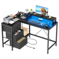 L-Shaped Desk with Power Outlets & LED Lights
