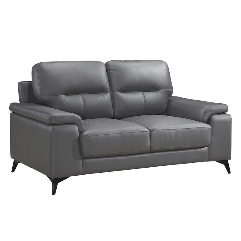 Dark Gray Top Grain Leather Love Seat